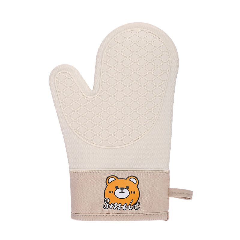 Mănuși termice de bucătărie, cu model urs, din silicon-bumbac, twill pentru cuptor cu microunde