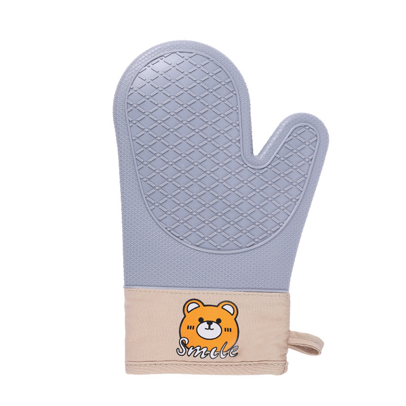 Mănuși termice de bucătărie, cu model urs, din silicon-bumbac, twill pentru cuptor cu microunde