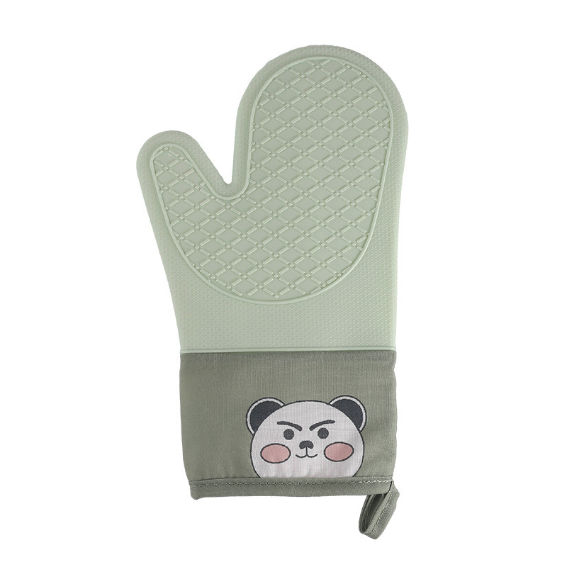 Mănuși termice de bucătărie, cu model urs, din silicon-bumbac, twill pentru cuptor cu microunde