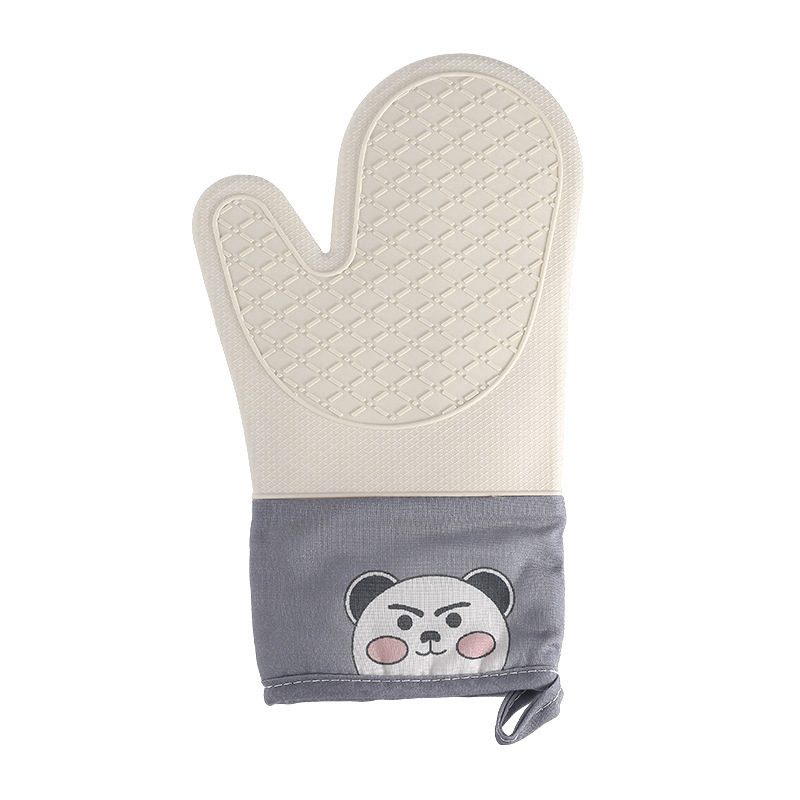 Mănuși termice de bucătărie, cu model urs, din silicon-bumbac, twill pentru cuptor cu microunde