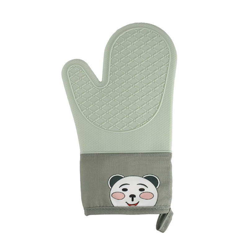 Mănuși termice de bucătărie, cu model urs, din silicon-bumbac, twill pentru cuptor cu microunde