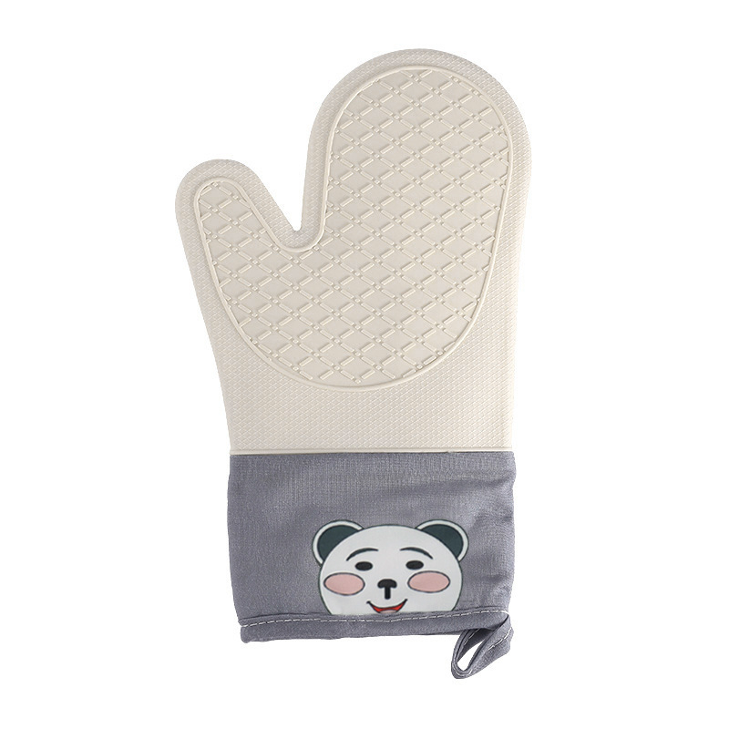 Mănuși termice de bucătărie, cu model urs, din silicon-bumbac, twill pentru cuptor cu microunde