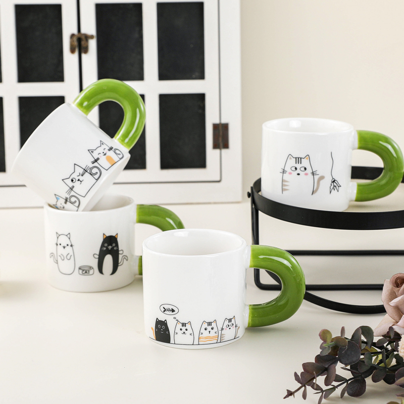 Cană ceramică cu pisică drăguță, desen animat, pentru mic dejun, lapte și ceai la birou