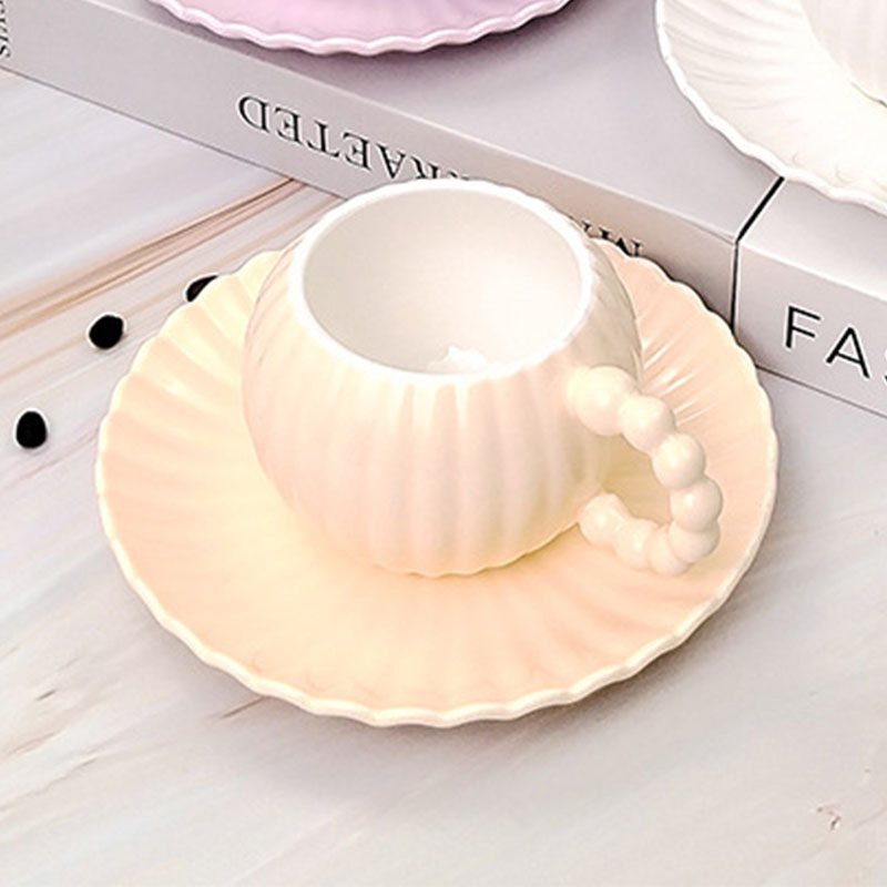 Set cană și farfurioară din ceramică, design creativ, cană de cafea cu farfurie cu dungi, cadou
