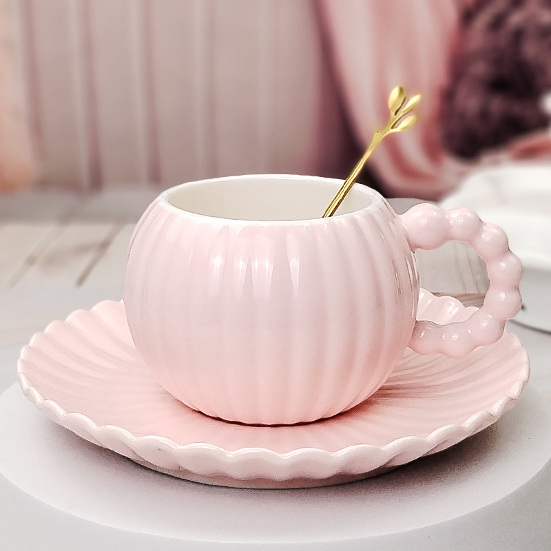 Set cană și farfurioară din ceramică, design creativ, cană de cafea cu farfurie cu dungi, cadou