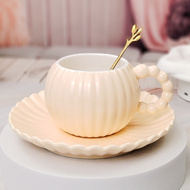 Set cană și farfurioară din ceramică, design creativ, cană de cafea cu farfurie cu dungi, cadou