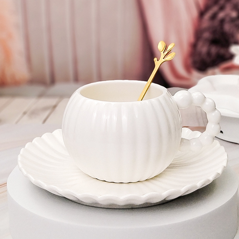 Set cană și farfurioară din ceramică, design creativ, cană de cafea cu farfurie cu dungi, cadou