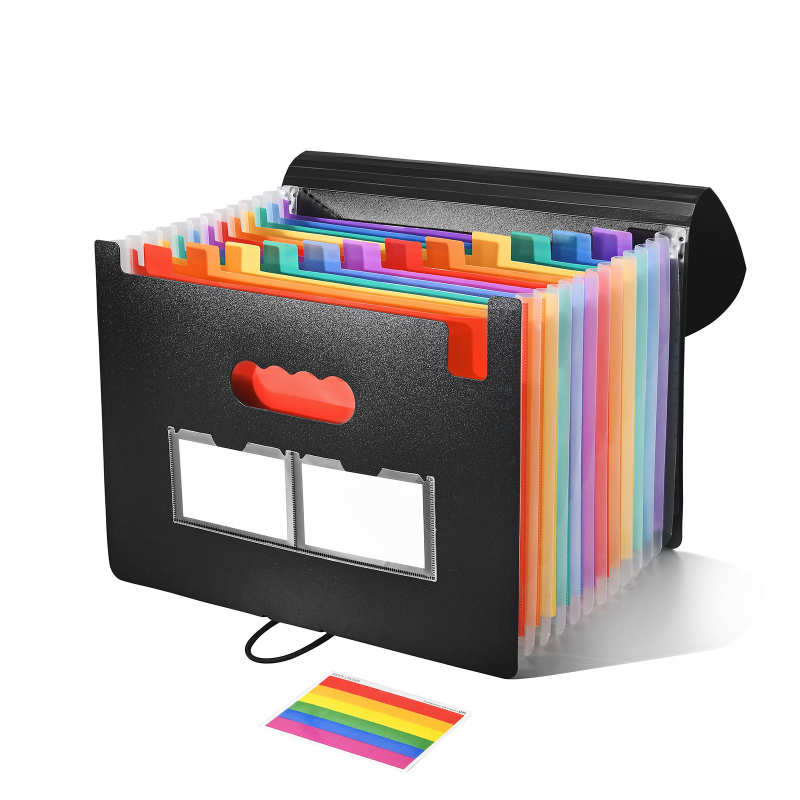 Mapă acordeon A4 cu 25 compartimente, în culori curcubeu, curea pentru purtare, organizator de documente cu capacitate mare