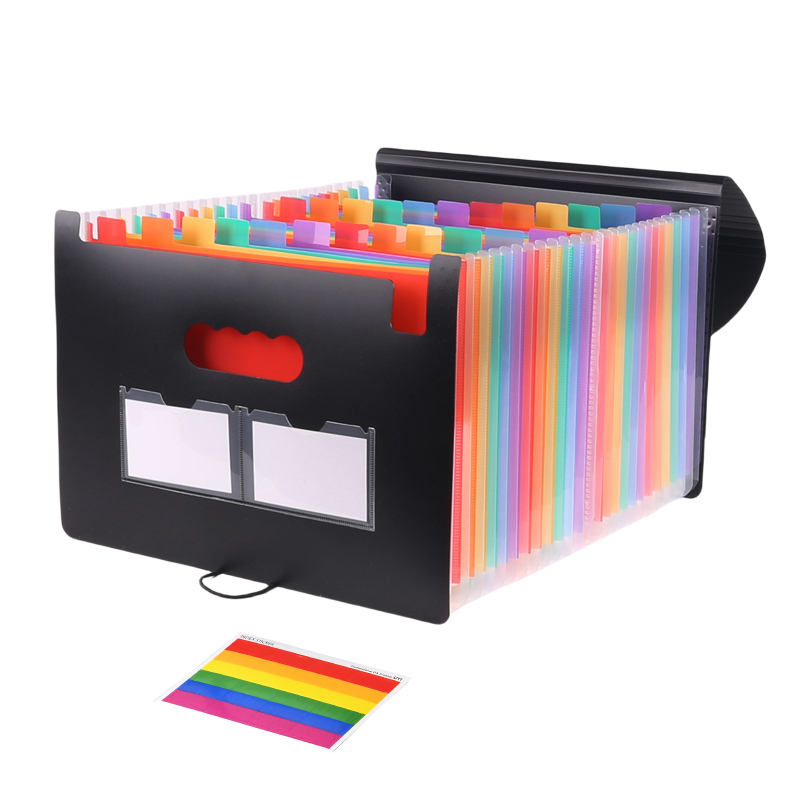 Mapă acordeon A4 cu 25 compartimente, în culori curcubeu, curea pentru purtare, organizator de documente cu capacitate mare