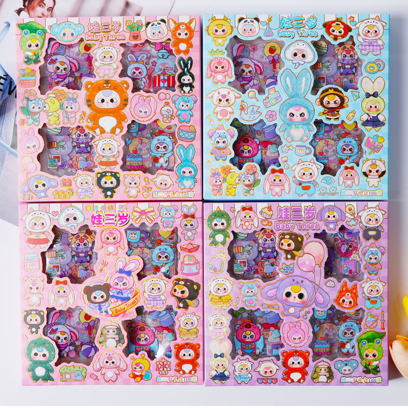 Stickere pentru jurnal Shan Hai Jing, cutie cadou cu 100 foi, DIY 2D cartoon creativ pentru jurnal