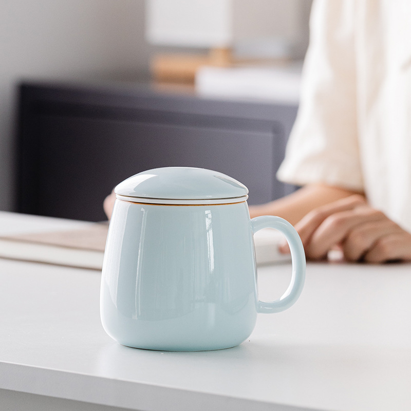 Cană de ceai cu filtru și capac, design simplu, cană de birou personală pentru femei