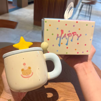 Cana ceramică cu capac, stea drăguță – design desen animat, cadou de ziua de naștere, suvenir pentru fete