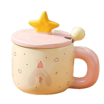 Cana ceramică cu capac, stea drăguță – design desen animat, cadou de ziua de naștere, suvenir pentru fete