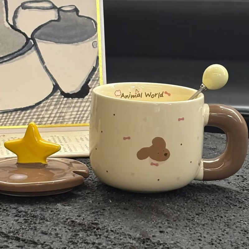 Cana ceramică cu capac, stea drăguță – design desen animat, cadou de ziua de naștere, suvenir pentru fete