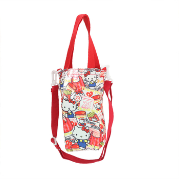 Desen animat japonez în stil japonez cu Kuromi monstru pește, geantă din pânză pentru sticla de apă, curea crossbody și mâner, utilizare duală pentru ieșiri