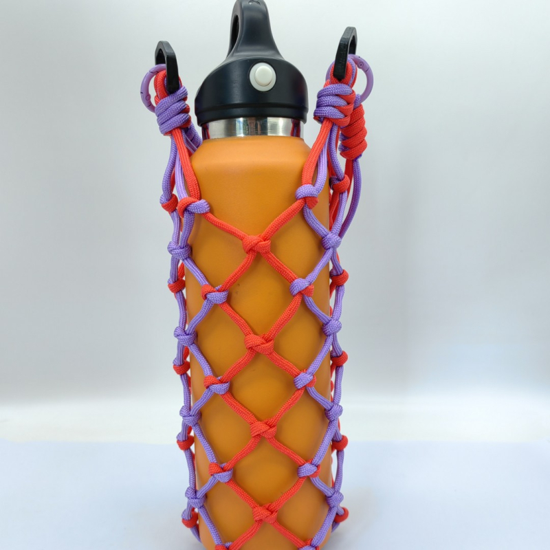 Da Gu husă portabilă pentru sticlă de apă, cu țesătură Paracord, husă izolatoare pentru pahar și buzunar din plasă pe curea