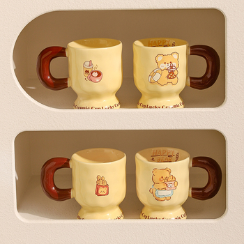 Cană de cafea ceramică cu capac și lingură, ursuleț desen animat