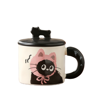 Ceașcă ceramică cu capac în formă de pisică, pentru birou, cadou pentru cupluri, în cutie cadou, zi de naștere