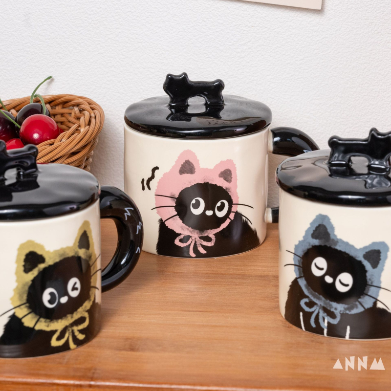 Ceașcă ceramică cu capac în formă de pisică, pentru birou, cadou pentru cupluri, în cutie cadou, zi de naștere