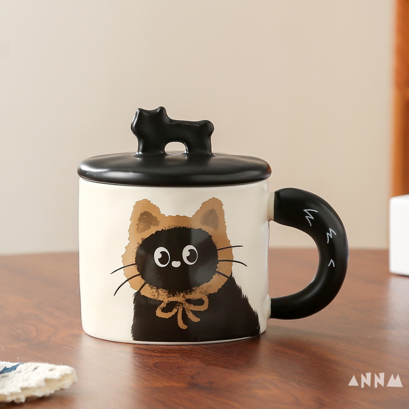 Ceașcă ceramică cu capac în formă de pisică, pentru birou, cadou pentru cupluri, în cutie cadou, zi de naștere