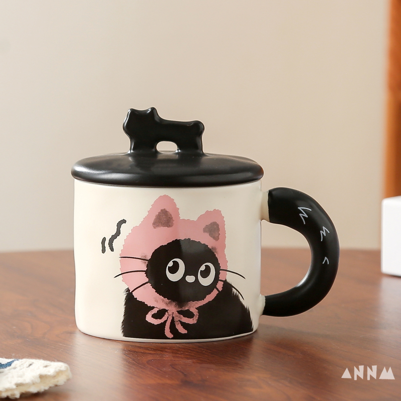 Ceașcă ceramică cu capac în formă de pisică, pentru birou, cadou pentru cupluri, în cutie cadou, zi de naștere
