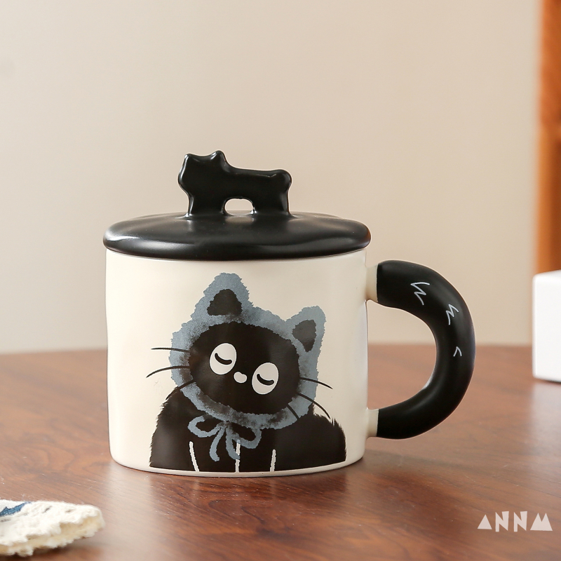 Ceașcă ceramică cu capac în formă de pisică, pentru birou, cadou pentru cupluri, în cutie cadou, zi de naștere