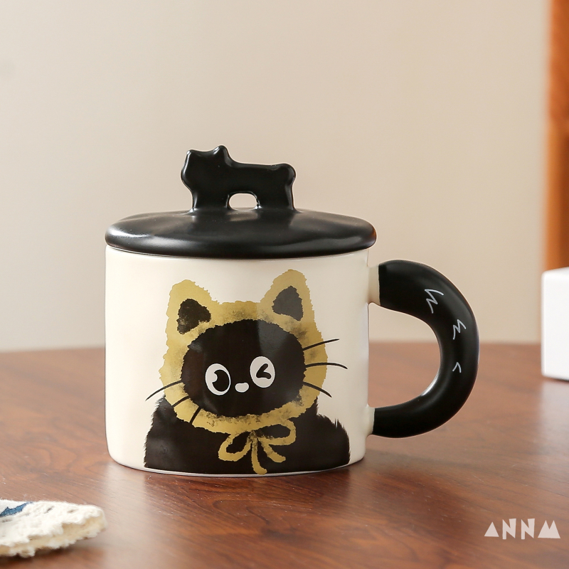 Ceașcă ceramică cu capac în formă de pisică, pentru birou, cadou pentru cupluri, în cutie cadou, zi de naștere