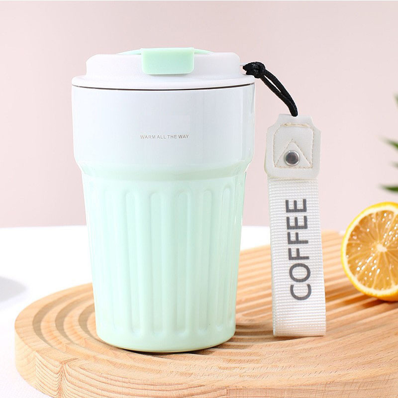 Cupa termo din oțel inoxidabil, cu curea, portabilă și drăguță, ceașcă de cafea