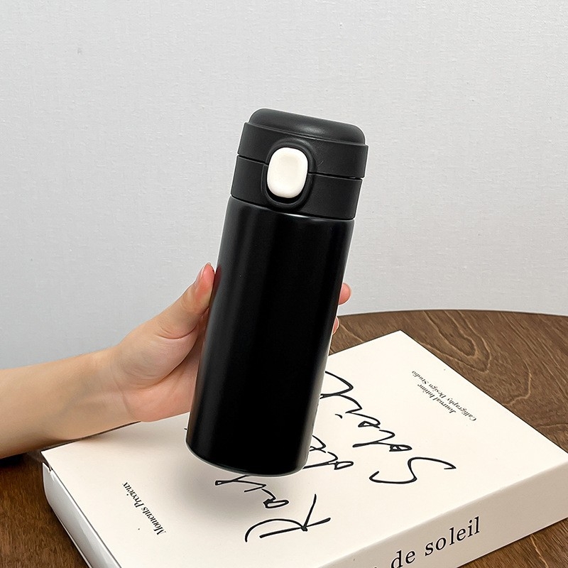 Cană termoizolantă din oțel inoxidabil cu afișajul temperaturii și capac cu deschidere prin apăsare, design modern minimalist, logo personalizat