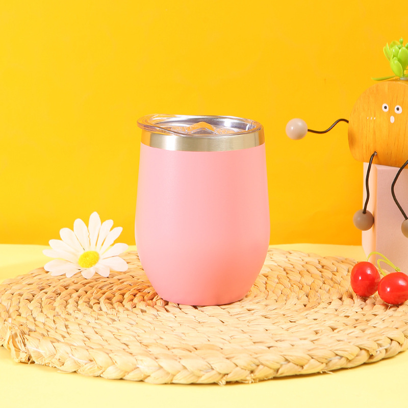 Cană izolată de 12 oz, interior din oțel inoxidabil 304, exterior din oțel inoxidabil 201, formă de ou, pahar de vin în formă U, personalizabil