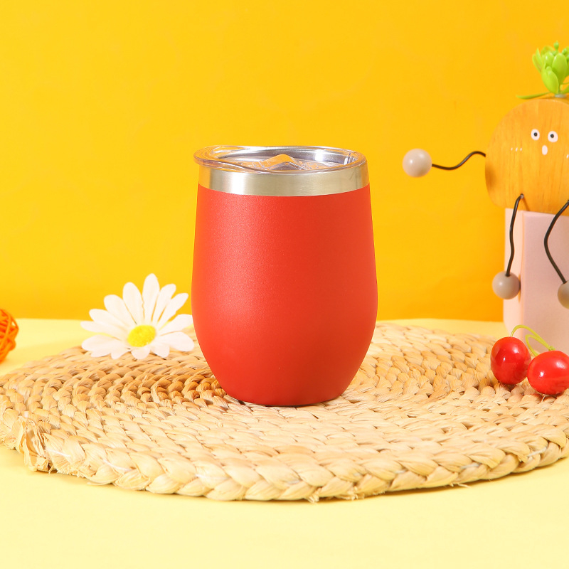 Cană izolată de 12 oz, interior din oțel inoxidabil 304, exterior din oțel inoxidabil 201, formă de ou, pahar de vin în formă U, personalizabil