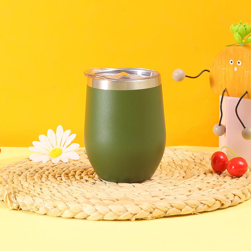 Cană izolată de 12 oz, interior din oțel inoxidabil 304, exterior din oțel inoxidabil 201, formă de ou, pahar de vin în formă U, personalizabil
