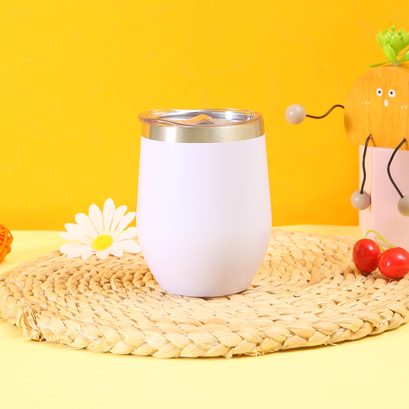 Cană izolată de 12 oz, interior din oțel inoxidabil 304, exterior din oțel inoxidabil 201, formă de ou, pahar de vin în formă U, personalizabil