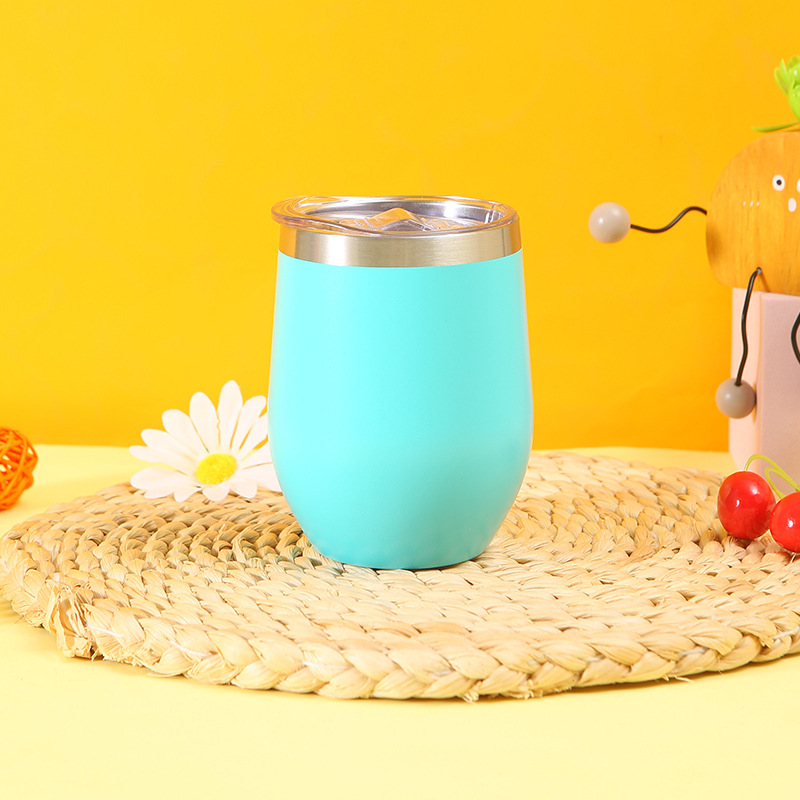 Cană izolată de 12 oz, interior din oțel inoxidabil 304, exterior din oțel inoxidabil 201, formă de ou, pahar de vin în formă U, personalizabil