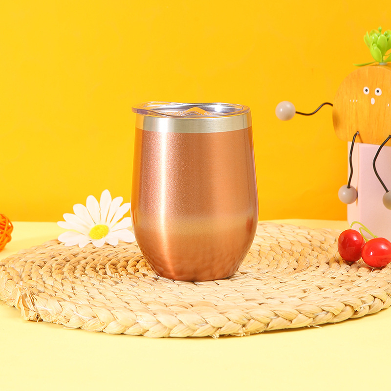 Cană izolată de 12 oz, interior din oțel inoxidabil 304, exterior din oțel inoxidabil 201, formă de ou, pahar de vin în formă U, personalizabil