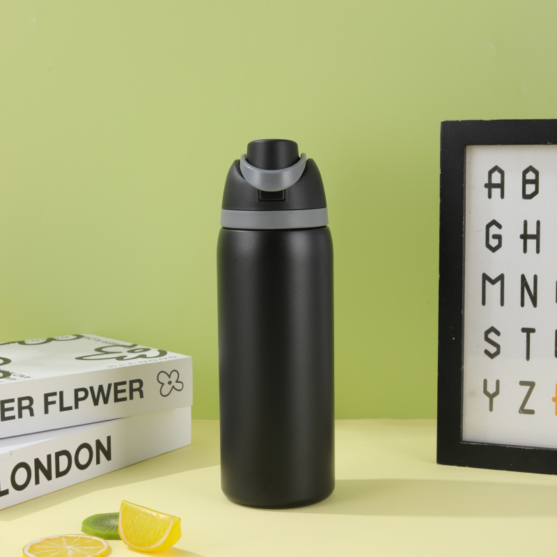 Sticlă din oțel inoxidabil cu pereți dubli, izolație, capac pop-up, stil Owala, design modern minimalist, cupă pentru fructe
