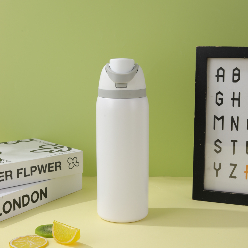 Sticlă din oțel inoxidabil cu pereți dubli, izolație, capac pop-up, stil Owala, design modern minimalist, cupă pentru fructe