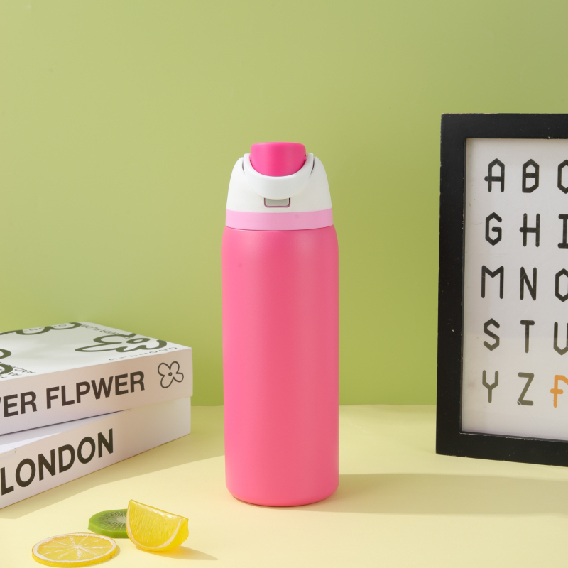 Sticlă din oțel inoxidabil cu pereți dubli, izolație, capac pop-up, stil Owala, design modern minimalist, cupă pentru fructe