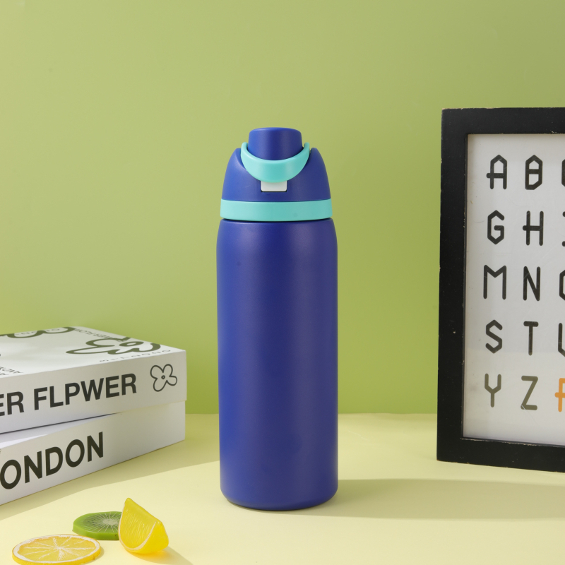 Sticlă din oțel inoxidabil cu pereți dubli, izolație, capac pop-up, stil Owala, design modern minimalist, cupă pentru fructe