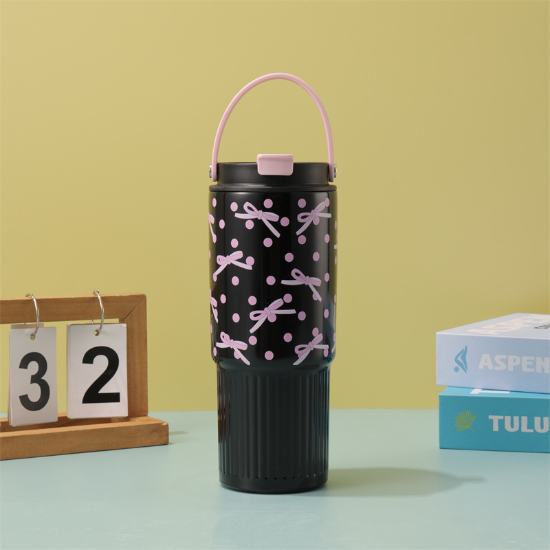 Cană termică portabilă cu model în carouri, 30oz, cu pai, capacitate mare, oțel inoxidabil 304