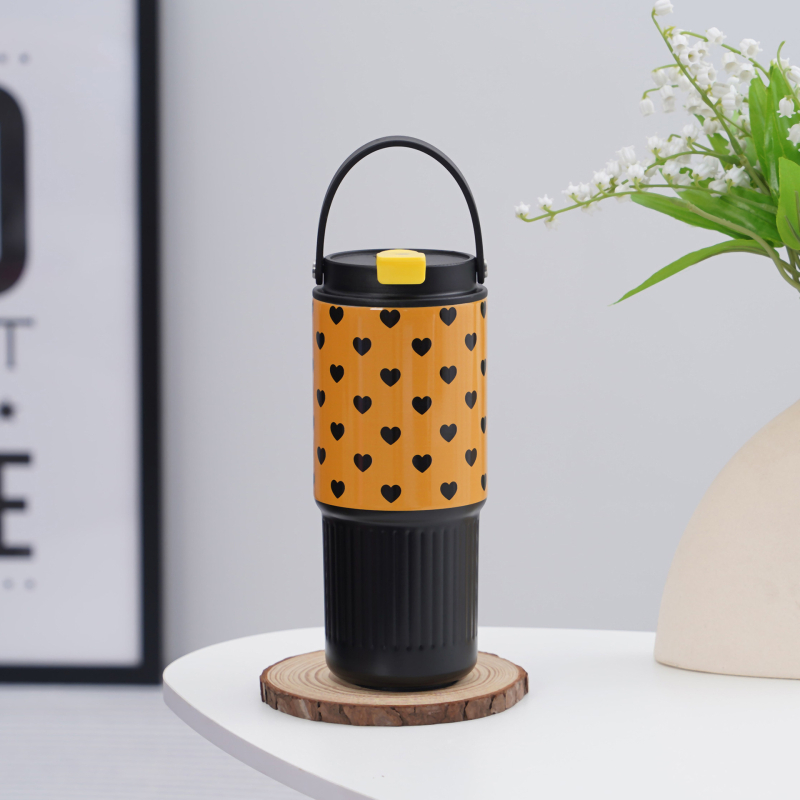 Cupă izolată din oțel inoxidabil 316, cu mâner, pai dublu, design desen animat, portabilă pentru mașină și exterior