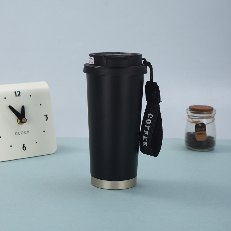 Cană de cafea Lily-Of-The-Valley, cu curea de purtare și pai, izolație în vid, din oțel inoxidabil 316