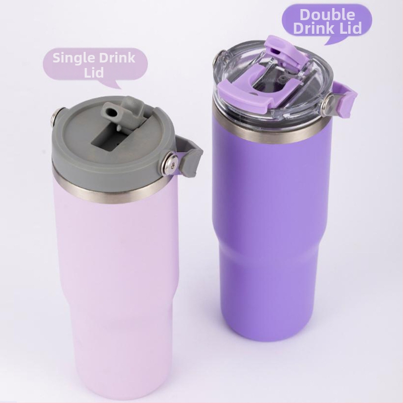 Cană auto din oțel inoxidabil, 30 oz, cu mâner, capac dublu, izolație vid, interior 304, exterior 201, personalizabil