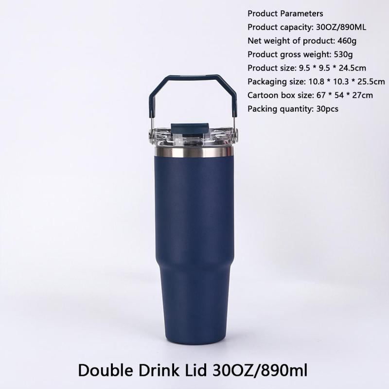 Cană auto din oțel inoxidabil, 30 oz, cu mâner, capac dublu, izolație vid, interior 304, exterior 201, personalizabil