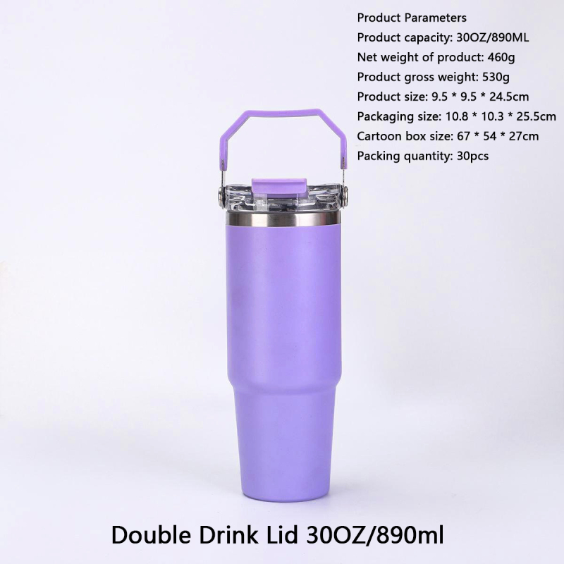 Cană auto din oțel inoxidabil, 30 oz, cu mâner, capac dublu, izolație vid, interior 304, exterior 201, personalizabil
