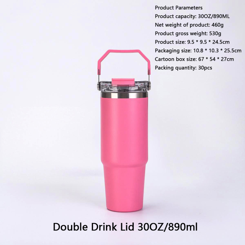 Cană auto din oțel inoxidabil, 30 oz, cu mâner, capac dublu, izolație vid, interior 304, exterior 201, personalizabil