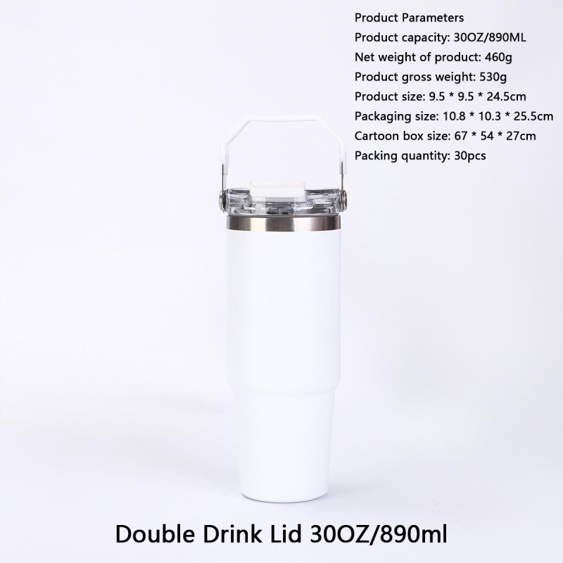 Cană auto din oțel inoxidabil, 30 oz, cu mâner, capac dublu, izolație vid, interior 304, exterior 201, personalizabil