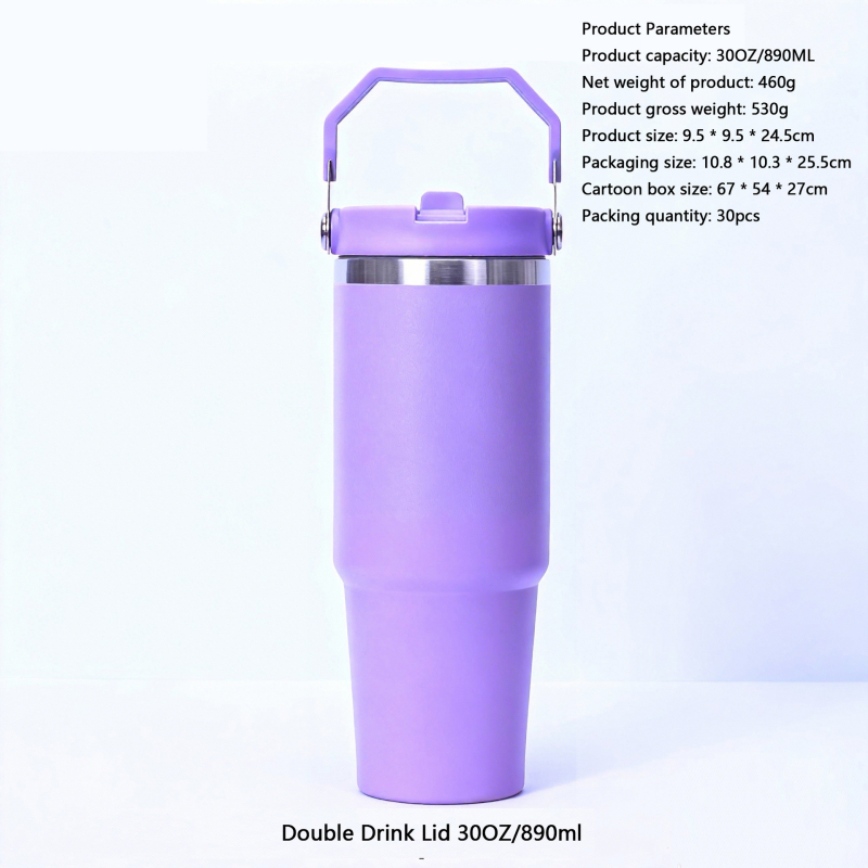 Cană auto din oțel inoxidabil, 30 oz, cu mâner, capac dublu, izolație vid, interior 304, exterior 201, personalizabil