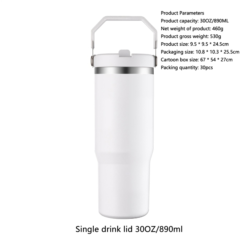 Cană auto din oțel inoxidabil, 30 oz, cu mâner, capac dublu, izolație vid, interior 304, exterior 201, personalizabil