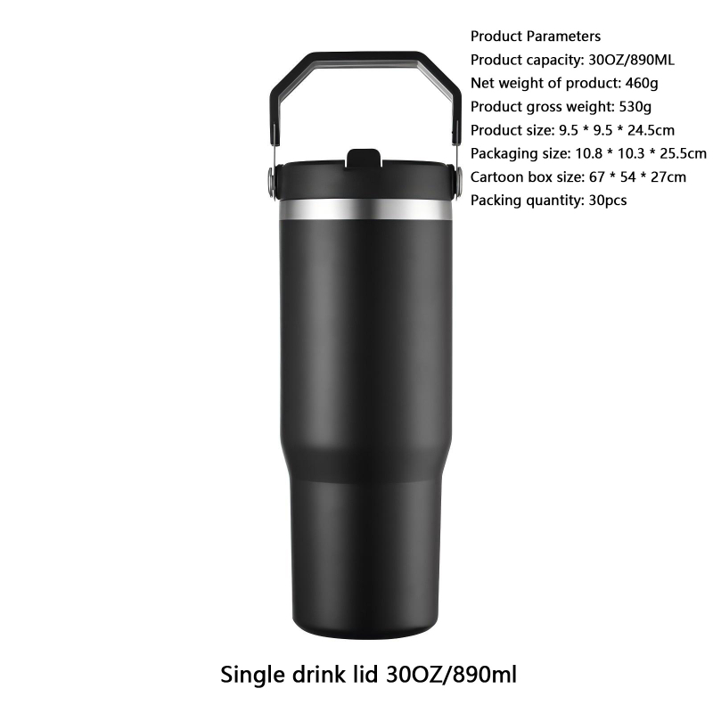 Cană auto din oțel inoxidabil, 30 oz, cu mâner, capac dublu, izolație vid, interior 304, exterior 201, personalizabil